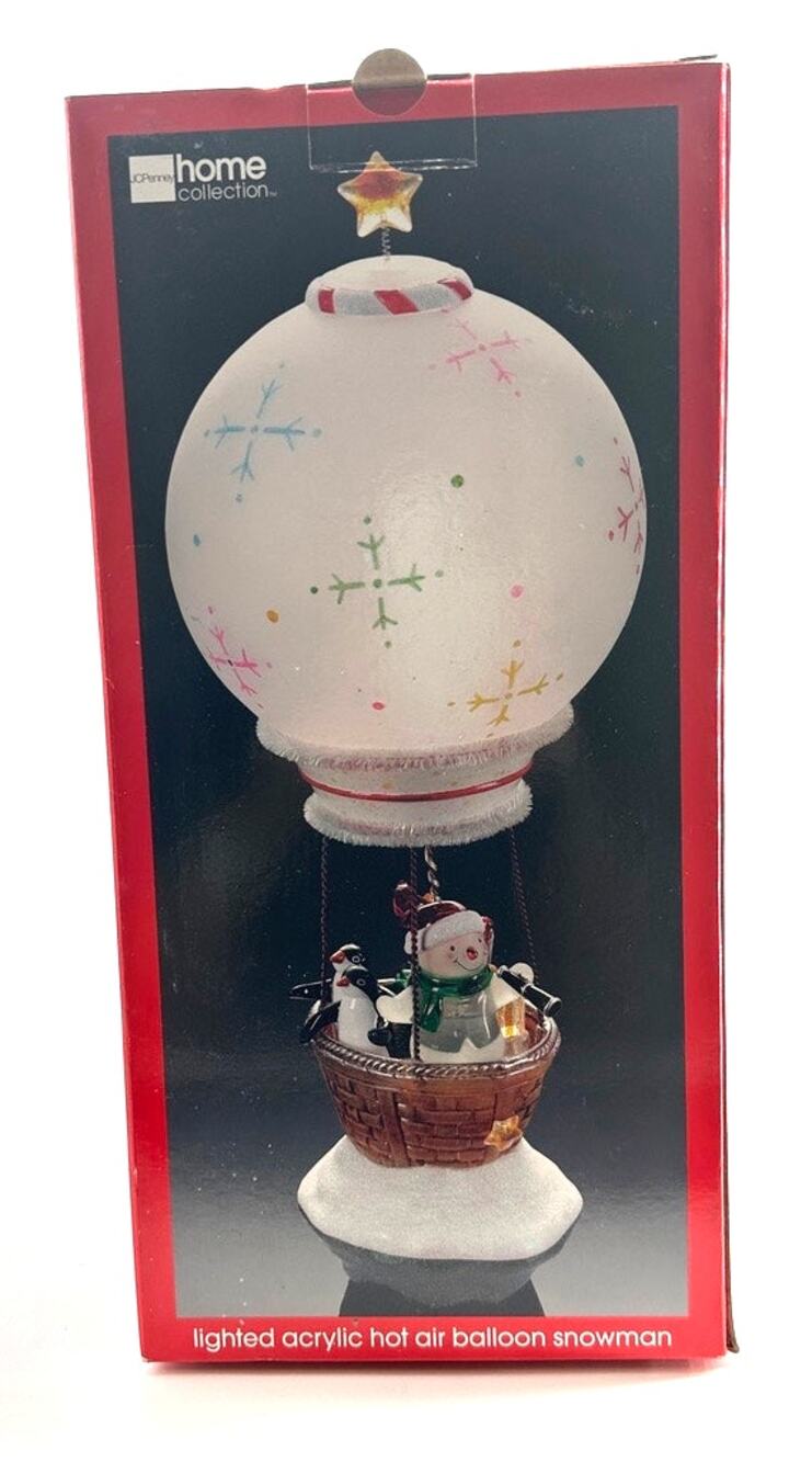 JCPenney Lighted Acrylic Hot Air Balloon Snowman Penguins Christmas Decor Box